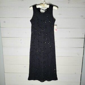 NWT girl code size 12 black silver floral maxi dress. Fairygoth, Y2k.